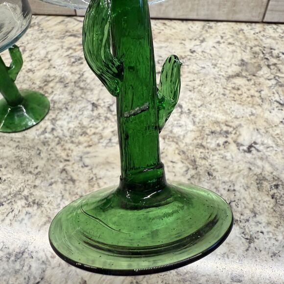 Vintage Saguaro Cactus Hand Blown Mexican Art Glass Margarita Glass 5pc Set - Picture 6 of 16